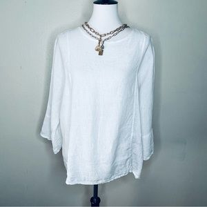 Viola Borghi white linen Lagenlook top blouse 3/4 sleeves large minimalist